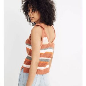 Madewell Striped Grandfield Tie-Strap Sweater Tank Rust White Green Size XS